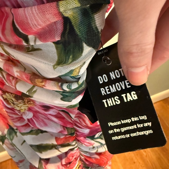 Express Pink Floral Mesh Cut Out Dress - Picture 6 of 7